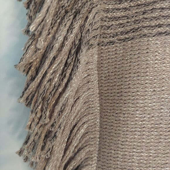 Francesca's Knit Poncho Fringe Pullover Sweater Tan Beige Shawl One Size - Picture 8 of 9